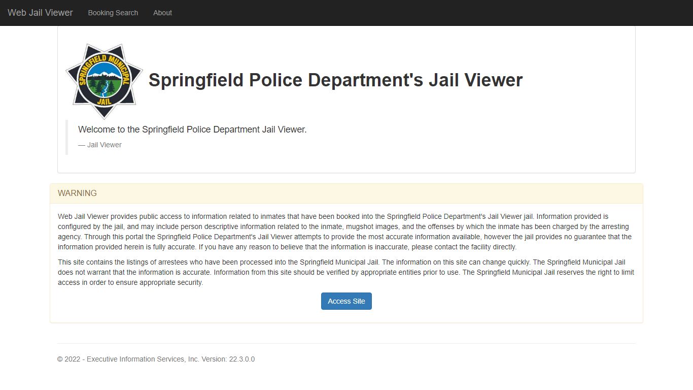 Jail Management Viewer - Springfield, Oregon