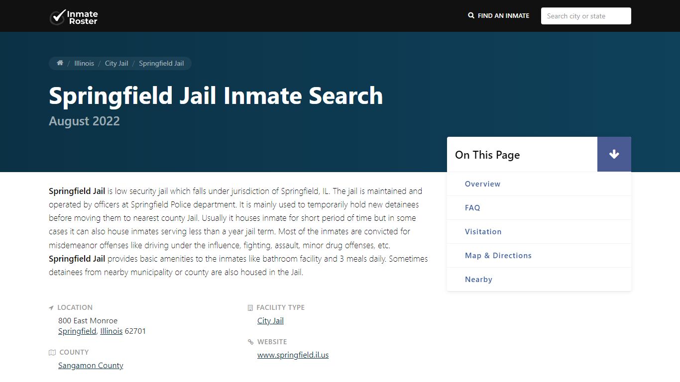 Inmate Search 🔍 | Springfield Jail - Springfield, IL