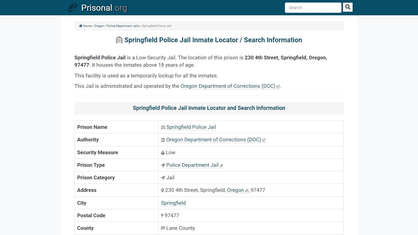 Springfield Police Jail-Inmate Locator/Search Info, Phone ...