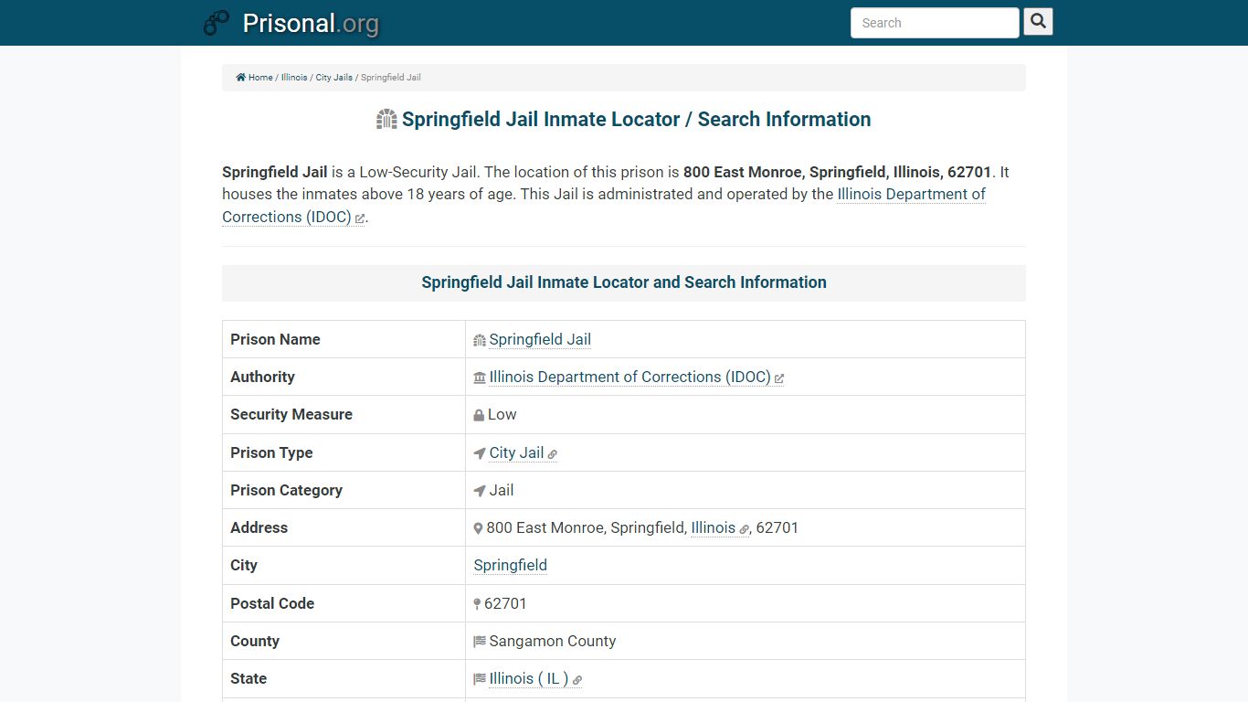 Springfield Jail-Inmate Locator/Search Info, Phone, Fax ...